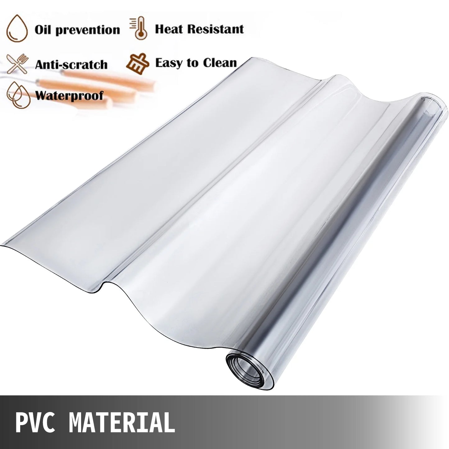 PVC Tablecloth Transparent 1.5mm- 2mm Waterproof/Oilproof Plastic Cover