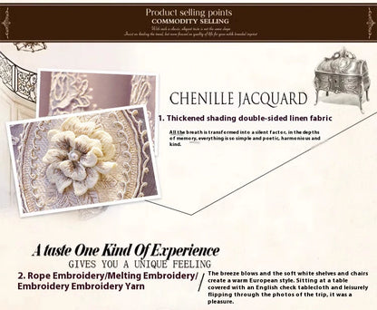 Luxury Vintage-Style Embroidered Curtain 3D Relief Dual-Layer Design for Privacy
