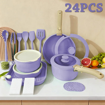 24 Piece Induction Nonstick Pots and Pans Set, Nonstick Cookware RV Cookware Set, Oven Safe