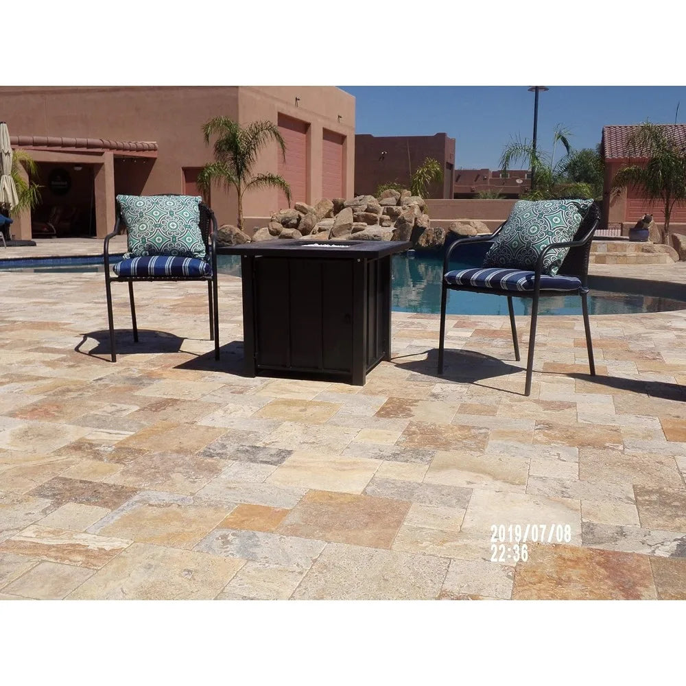 Outdoor Patio 40,000 BTU 30x30 Inch Square Tile Table Top Propane Fire Pit and Fire Glass