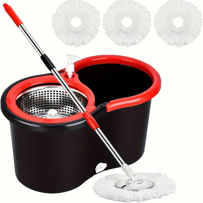 Heavy‑Duty Spin Mop & Bucket System w/ Adjustable Handle & 3 Mop Heads