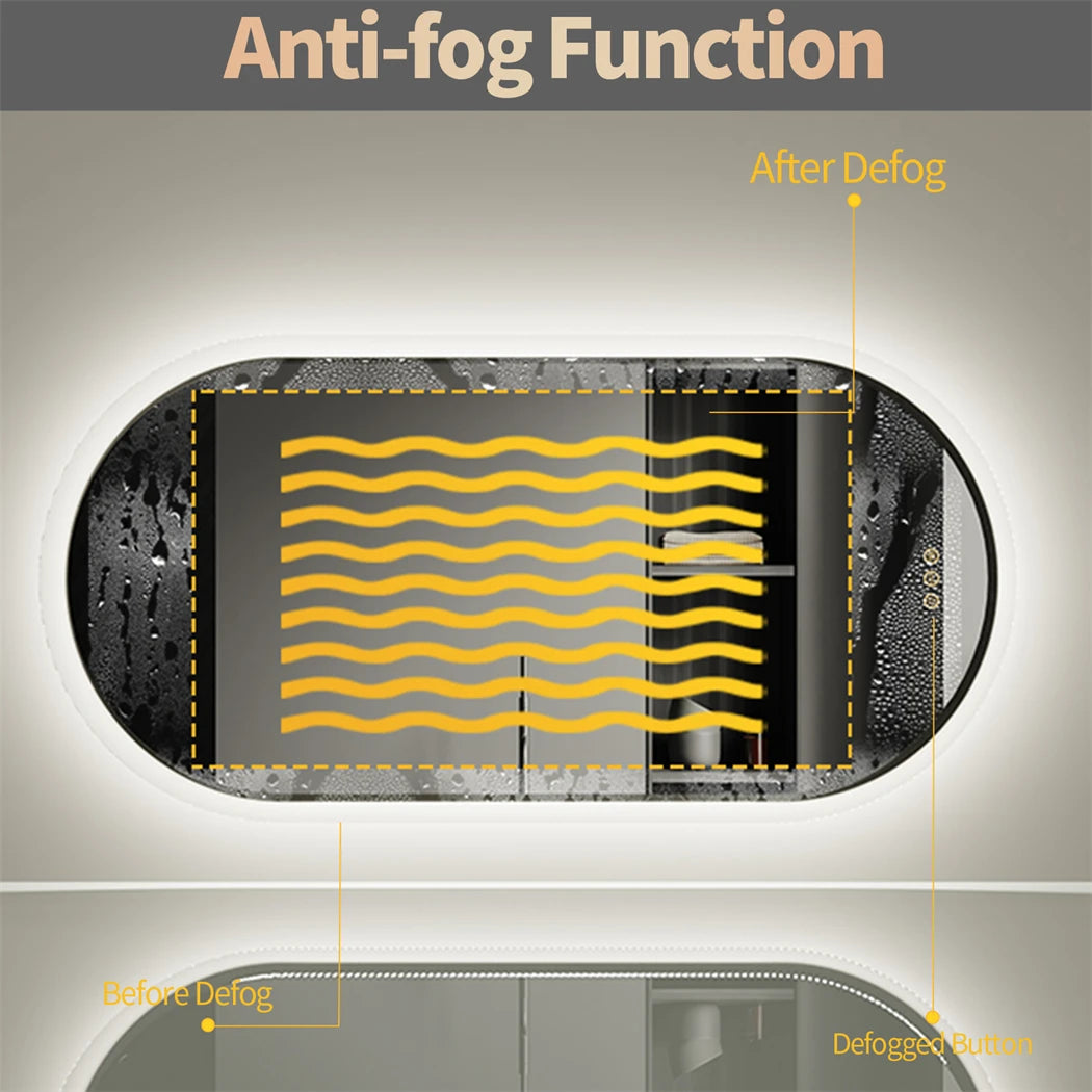 Oval LED Bathroom Mirror, 3 Colors Dimmable, Anti-Fog, 32 x 20 in