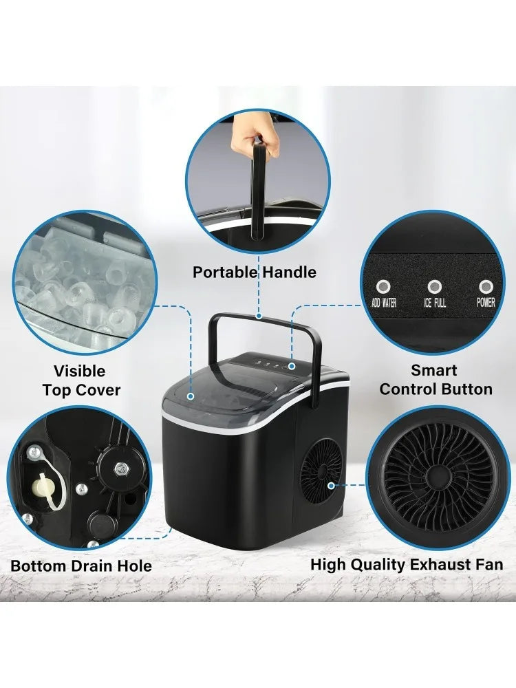 Ice Maker for Countertop, 6 Mins 9 Ice Cubes, 26lbs Ice/24H, Self-Cleaning,
