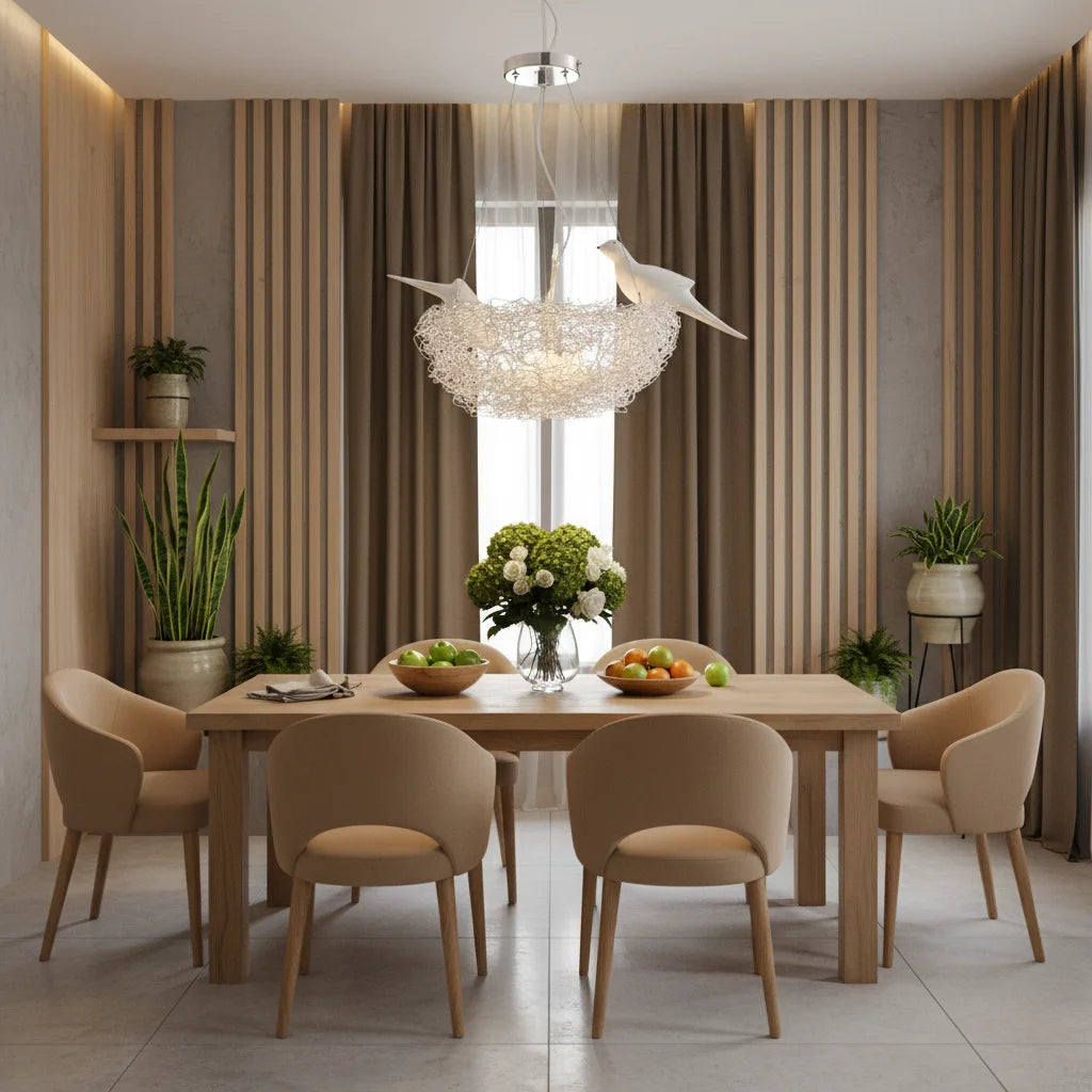 Modern Bird Nest Chandelier 5-Light, Adjustable Height Dimmable