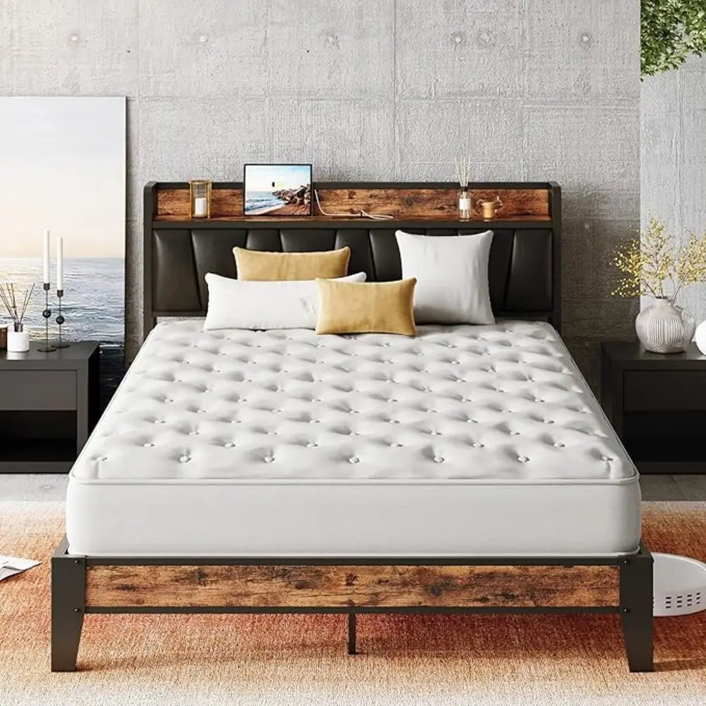 Twin XL Bed Frame, Storage Headboard with Charging Station, Easy Assembly