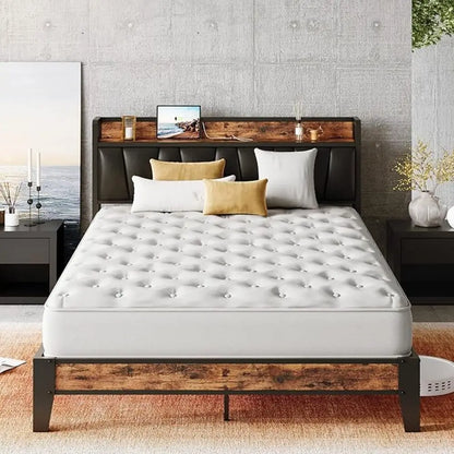 Twin XL Bed Frame, Storage Headboard with Charging Station, Easy Assembly