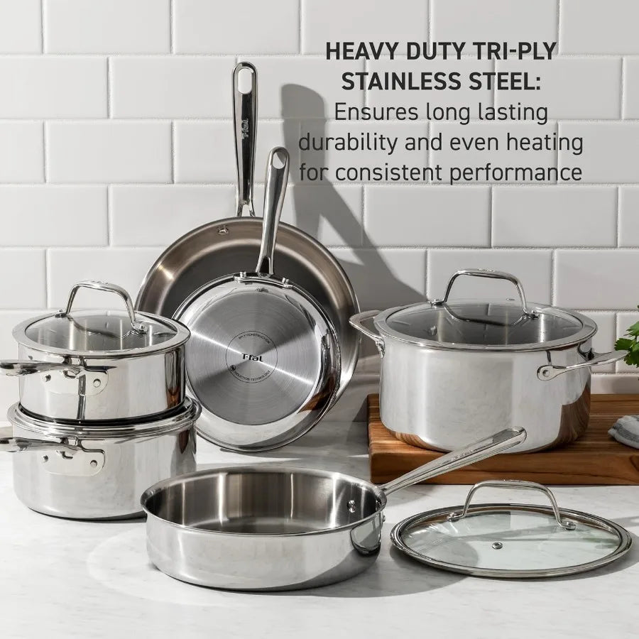 Professional 10Piece Stainless Steel Cookware, Induction Compatibility, Oven Safety up to 500F