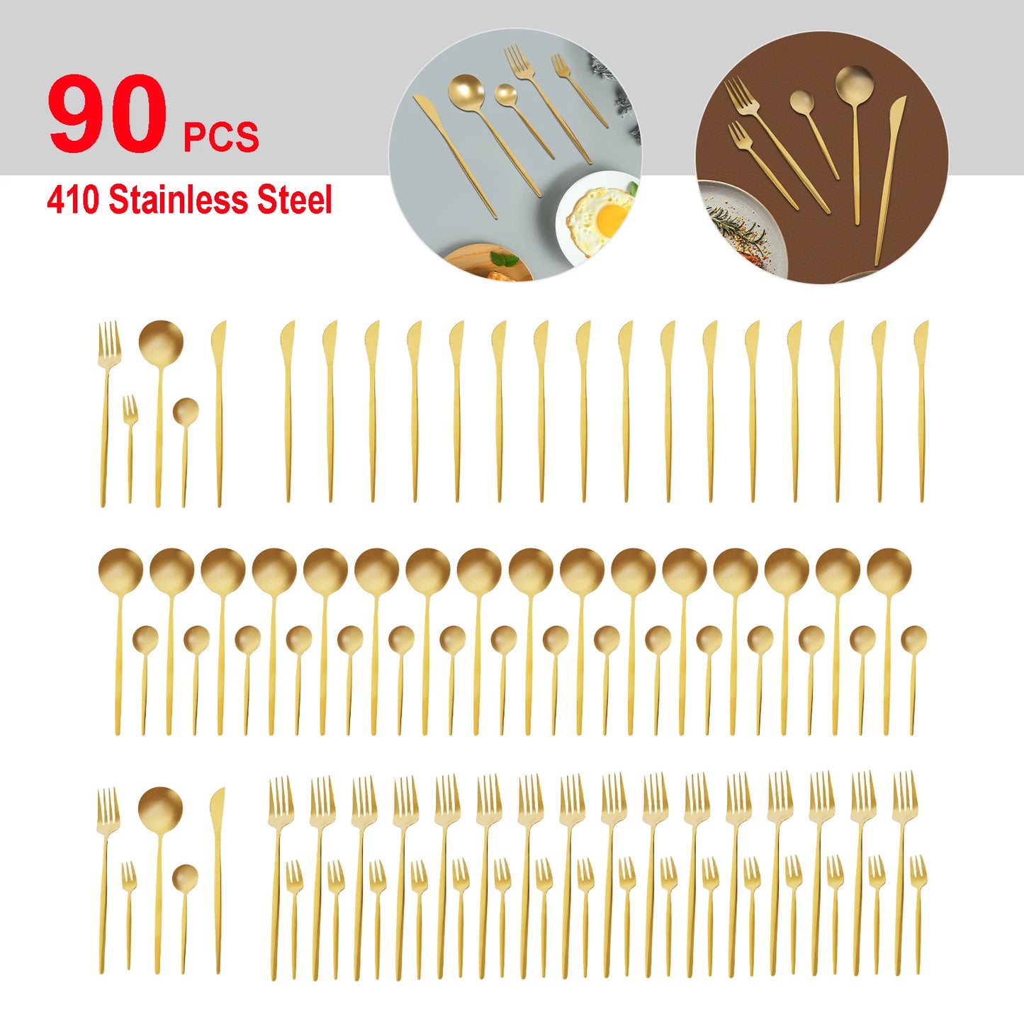 90Pcs Gold 420 Stainless Steel Silverware - Heavy Duty Cutlery