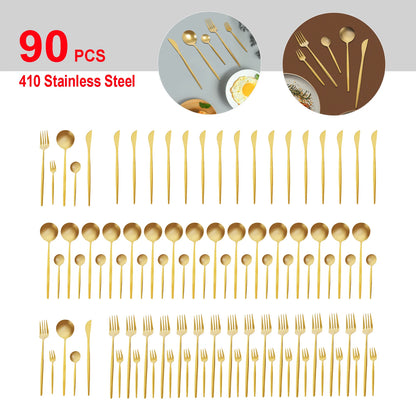 90Pcs Gold 420 Stainless Steel Silverware - Heavy Duty Cutlery