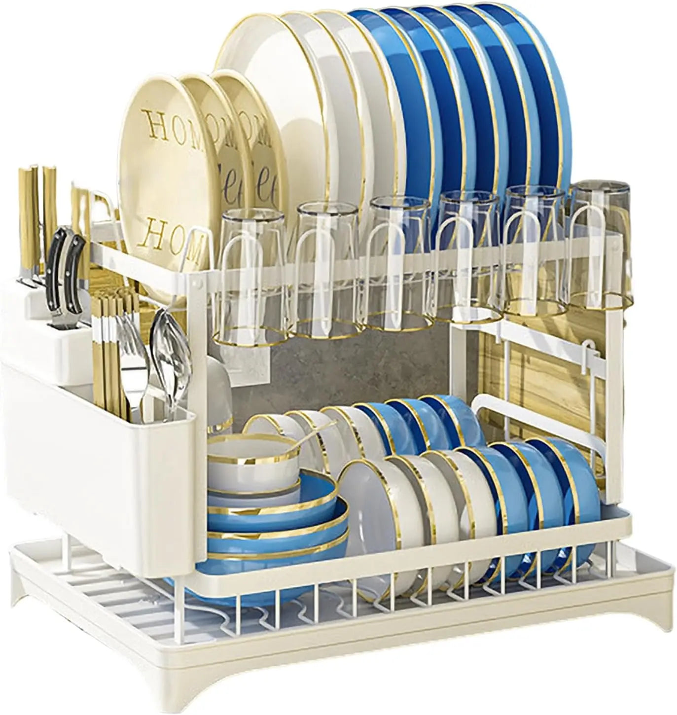 Kitchen countertop 2-tier dish drying rack