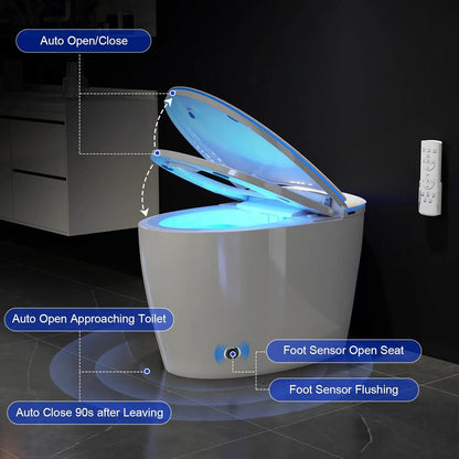Smart Toilet with Bidet Built in, Foam Shield, Auto Open/Close Lid & Dual Flush, Instant Warm