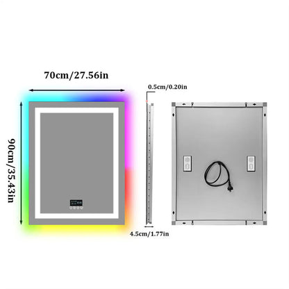 LED Wall Mirror w Bluetooth Dimmable 3 Colors Front + RGB Backlit, Anti-fog, Memory Function, Time Temperature