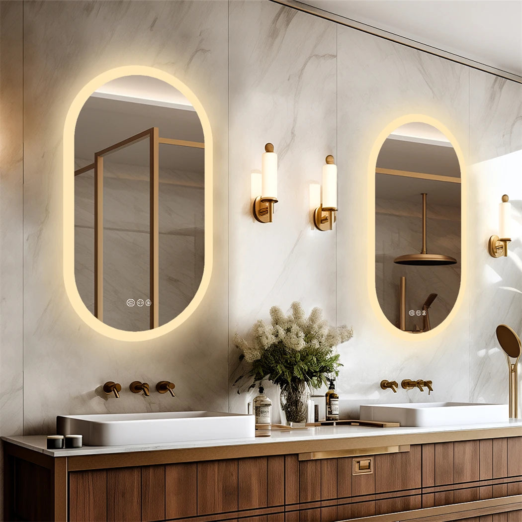 Oval LED Bathroom Mirror, 3 Colors Dimmable, Anti-Fog, 32 x 20 in