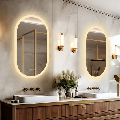 Oval LED Bathroom Mirror, 3 Colors Dimmable, Anti-Fog, 32 x 20 in