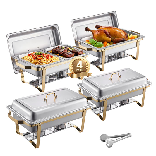 8 Qt 4 Pack Chafing Dish 2 Full Size and 4 Half Size Pan, Stainless Steel