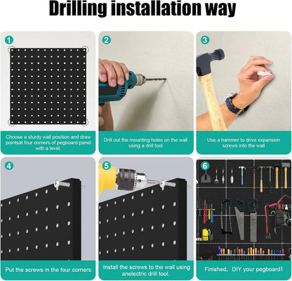 6 Pack 12x12 Black Metal Pegboard Panels w/Bent Frame, Heavy Duty