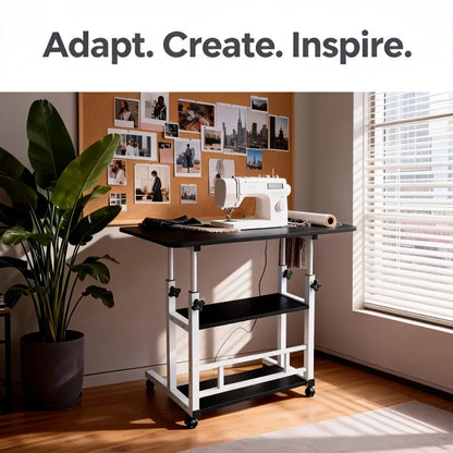 Adjustable Height Mobile Table with Lockable Wheels & Folding