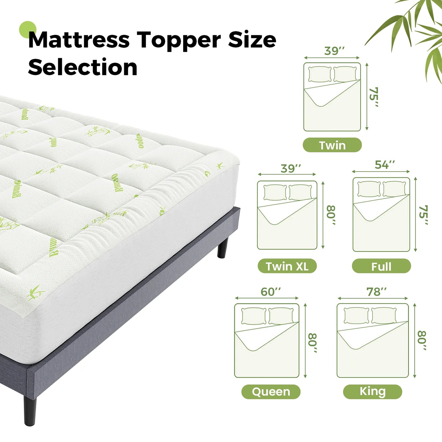 Bamboo Fiber Soft Mattress Topper with Deep Pockets 400g