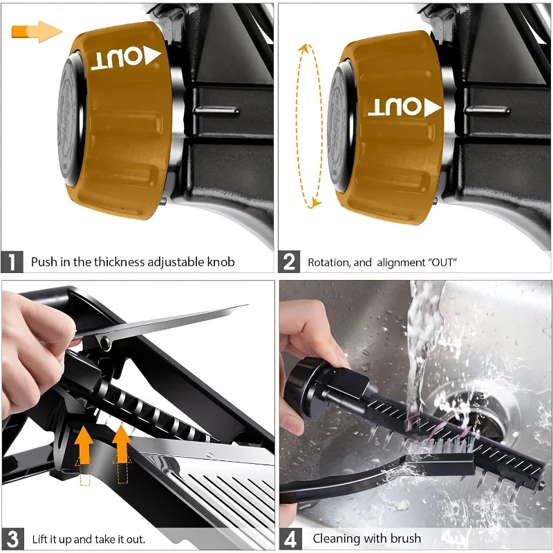 Stainless Steel Mandoline Slicer with 5 Blades & Holder