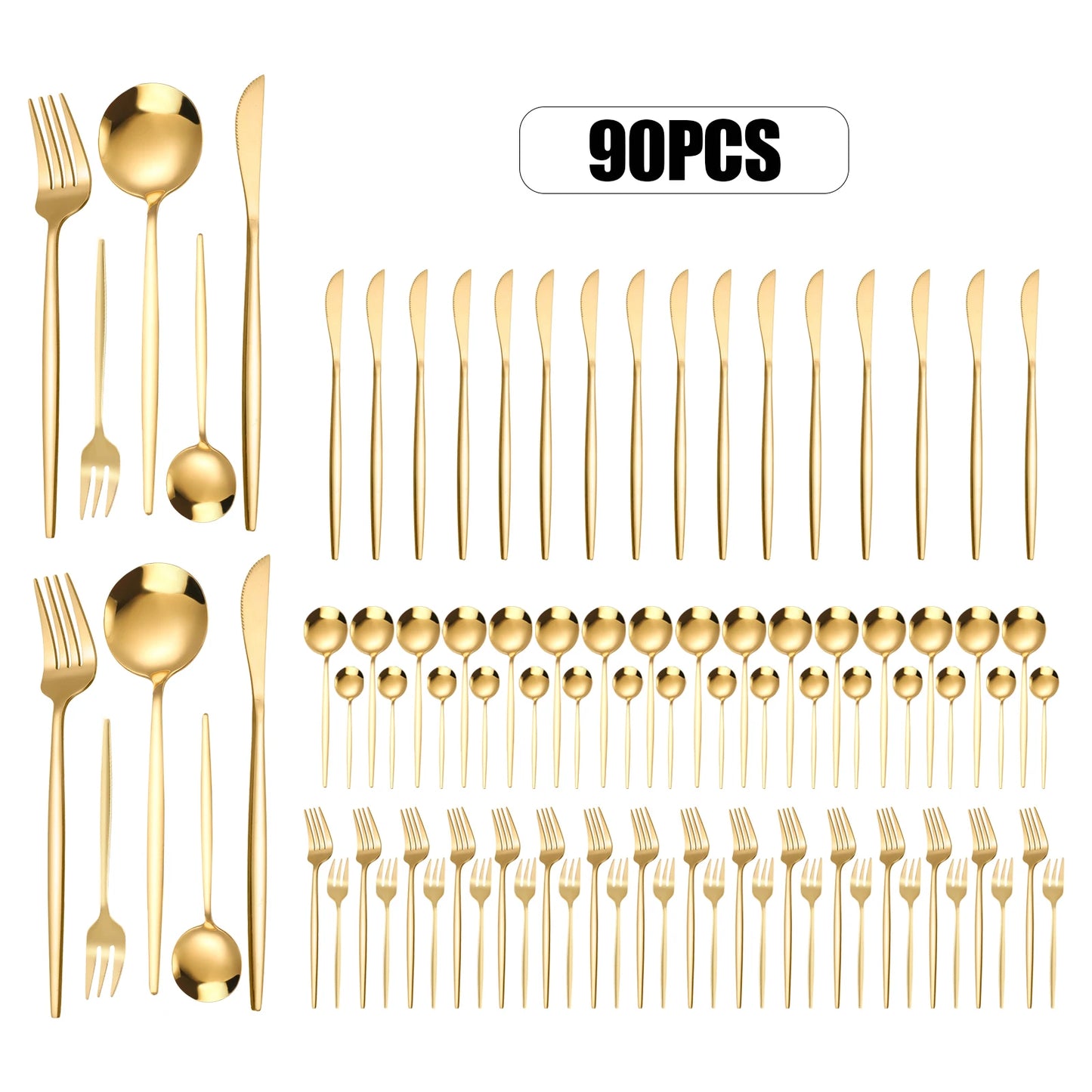 90Pcs Gold 420 Stainless Steel Silverware - Heavy Duty Cutlery