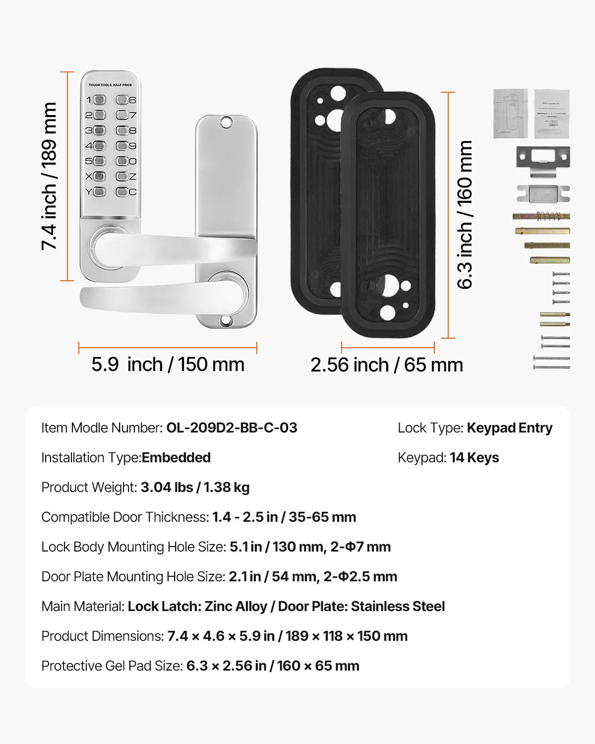 Mechanical Keyless Entry Door Lock 14 Key