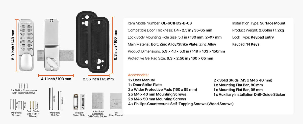 Mechanical Keyless Entry Door Lock 14 Key