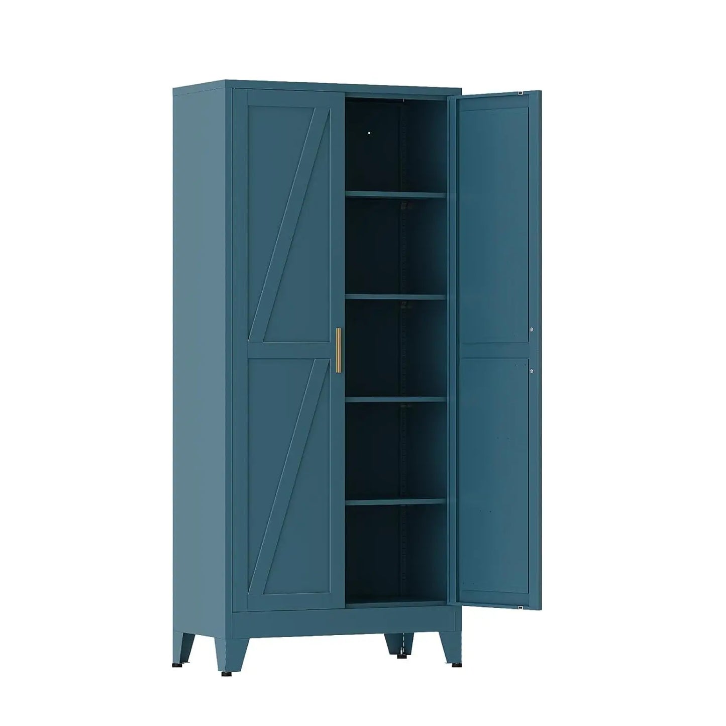 71 in Metal Storage Cabinet, 4 Adjustable Shelves and Barn Doors