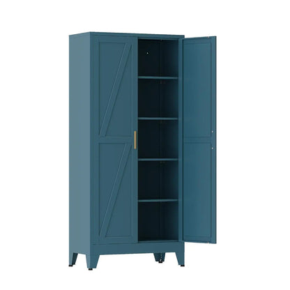 71 in Metal Storage Cabinet, 4 Adjustable Shelves and Barn Doors