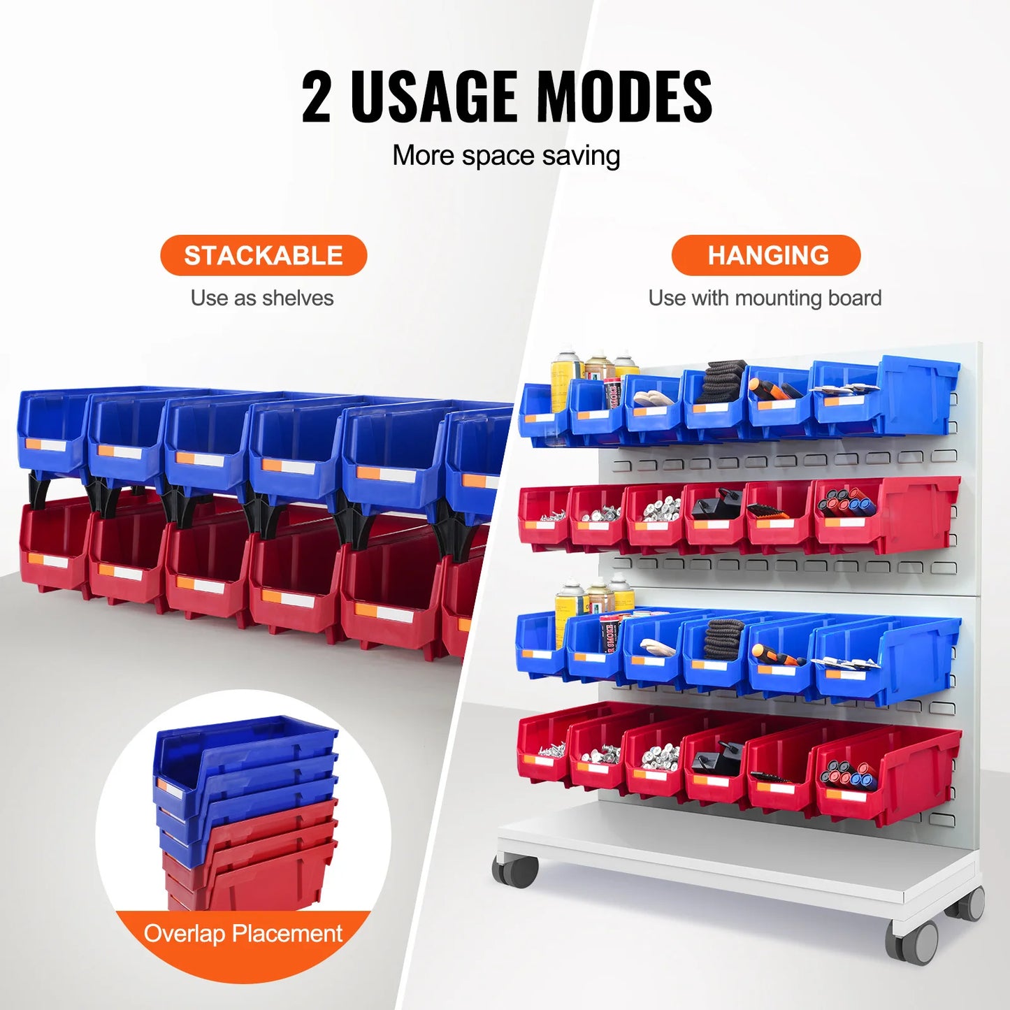 Stackable Plastic Garage Tool Storage Box Organizer Bin for Garage- 12pcs 5x5x10in Blue/Red