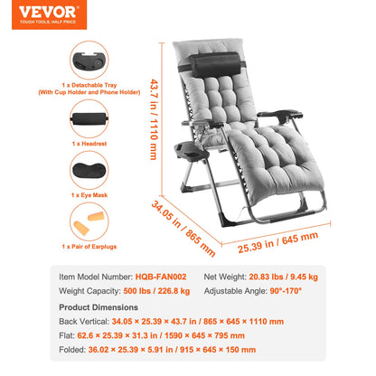 Zero Gravity Recliner Lounge Chair Adjustable, Footrest and Cupholder