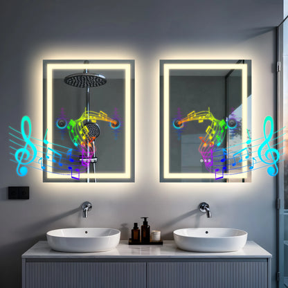 LED Bathroom Mirror Tempered Glass Mirror with Bluetooth, 3 Colors Dimmable