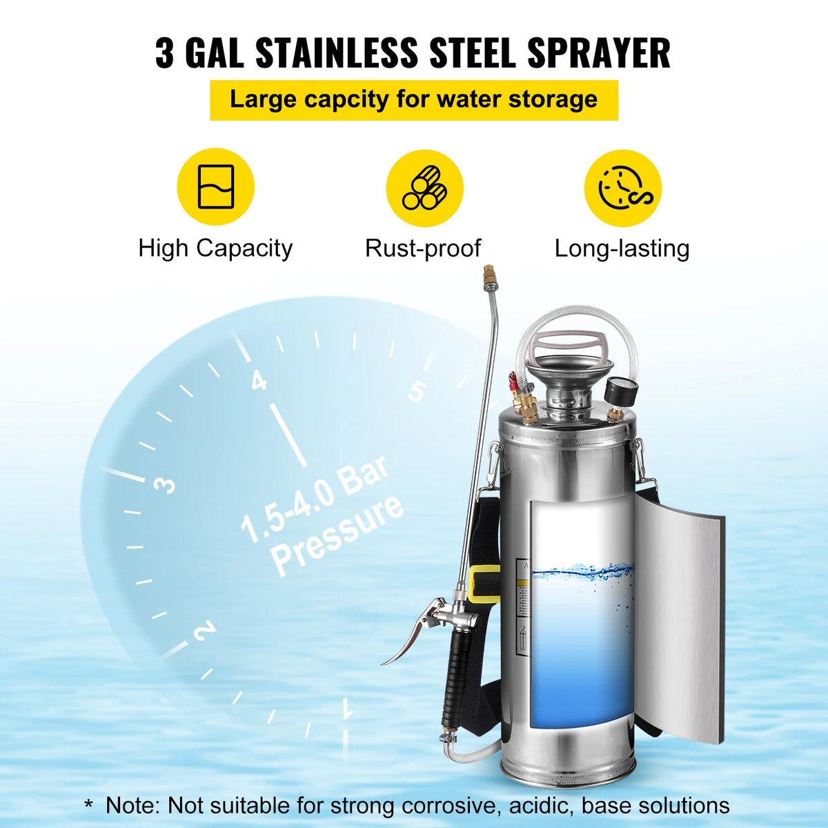 4-12L Hand Powered Sprayer Stainless Steel