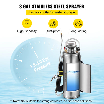 4-12L Hand Powered Sprayer Stainless Steel