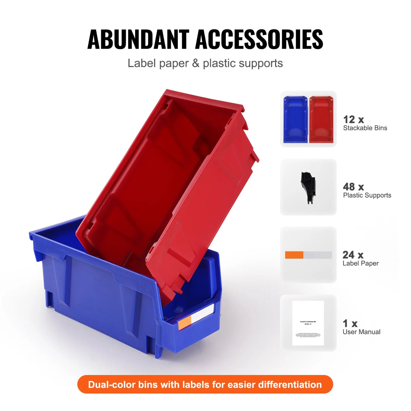 Stackable Plastic Garage Tool Storage Box Organizer Bin for Garage- 12pcs 5x5x10in Blue/Red
