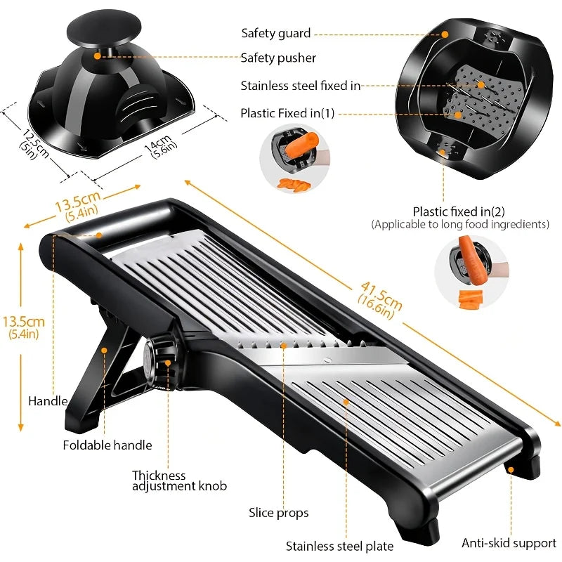 Stainless Steel Mandoline Slicer with 5 Blades & Holder