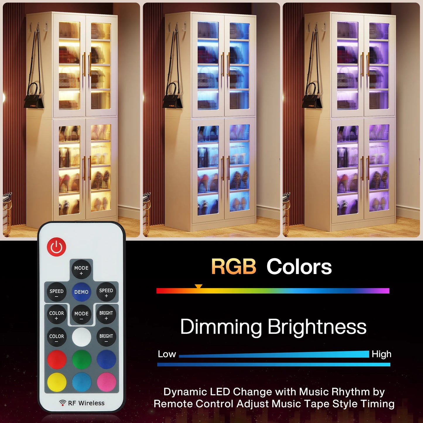 8-Tier Adjustable Shelves Shoe Cabinet, Acrylic Doors, LED Lights