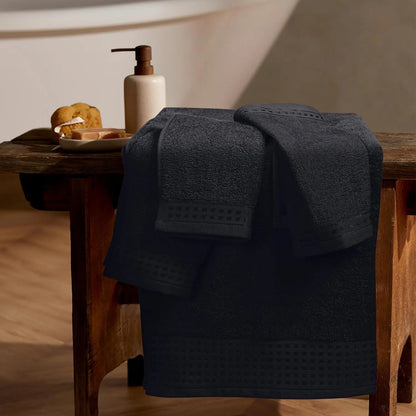 Ultra Soft 3-Pack Cotton Towel Set, Compact & Lightweight for Everyday Use - Black
