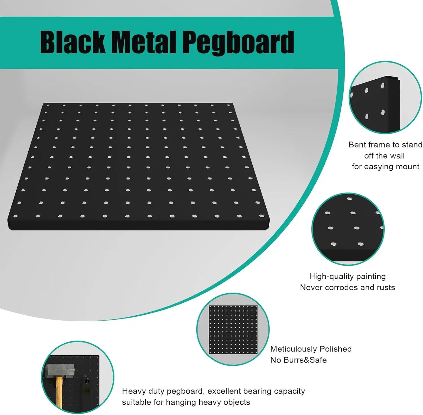 6 Pack 12x12 Black Metal Pegboard Panels w/Bent Frame, Heavy Duty