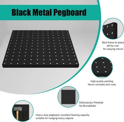 6 Pack 12x12 Black Metal Pegboard Panels w/Bent Frame, Heavy Duty