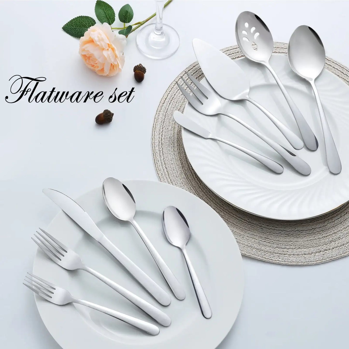 65 Pcs Stainless Steel for 12, with 5 Piece Serving Set
