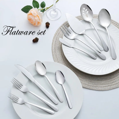 65 Pcs Stainless Steel for 12, with 5 Piece Serving Set