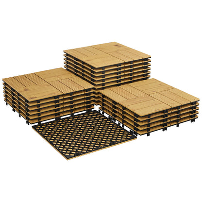 Acacia Wood Connected Deck Tiles for Patio & Outdoor 12"x12" Weatherproof Non-Slip