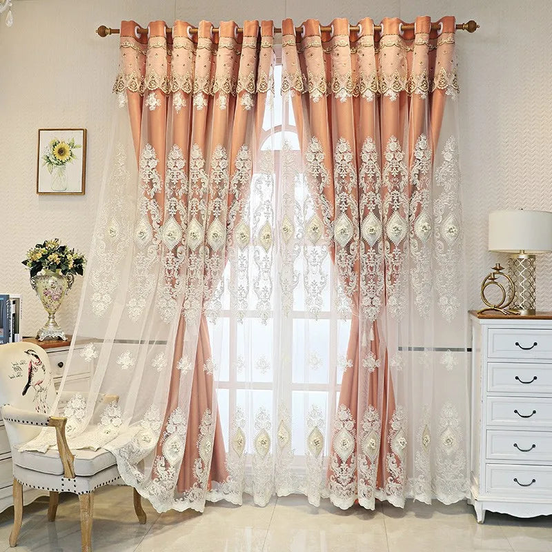 Luxury Vintage-Style Embroidered Curtain 3D Relief Dual-Layer Design for Privacy