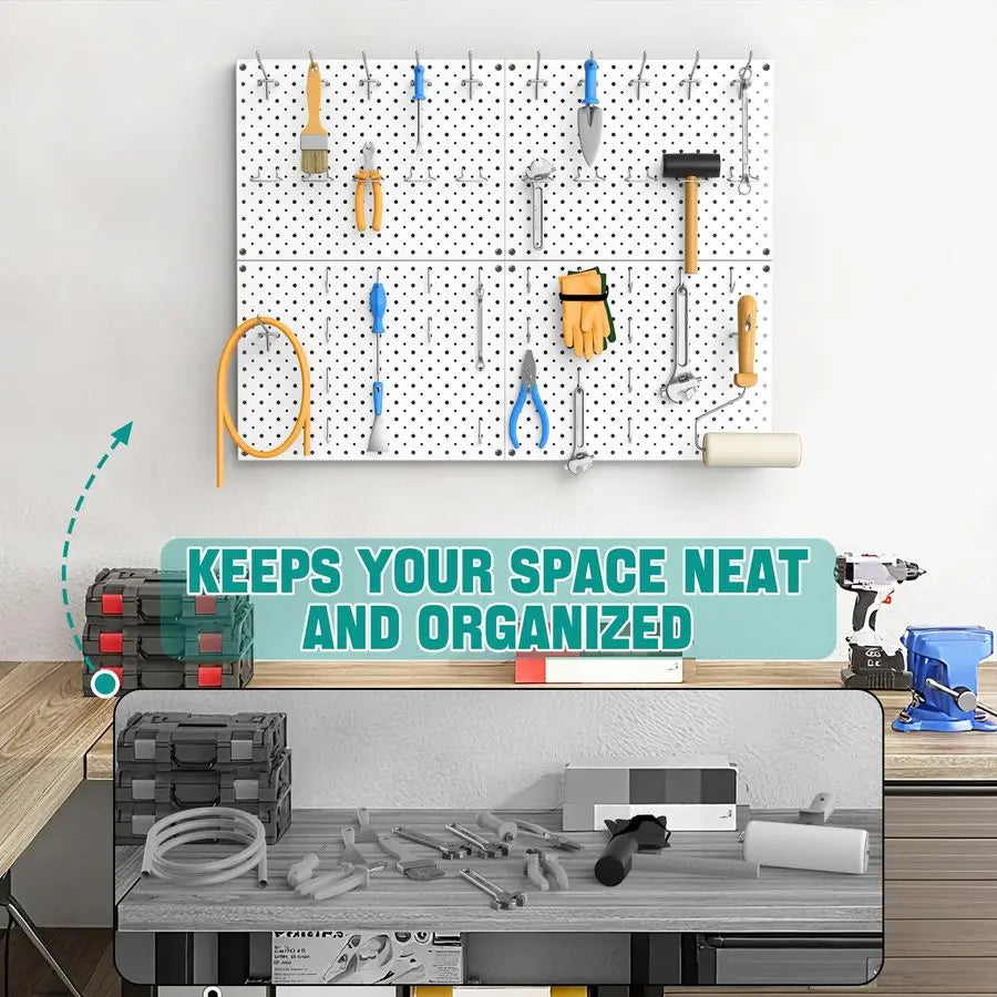 12X16, 4pcs, White Metal Pegboard Panels, Heavy Duty
