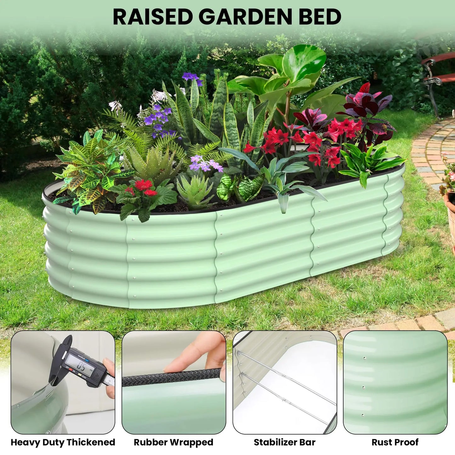 2-Pack Oval Galvanized Steel Raised Garden Bed- Open Base/Safety Edge
