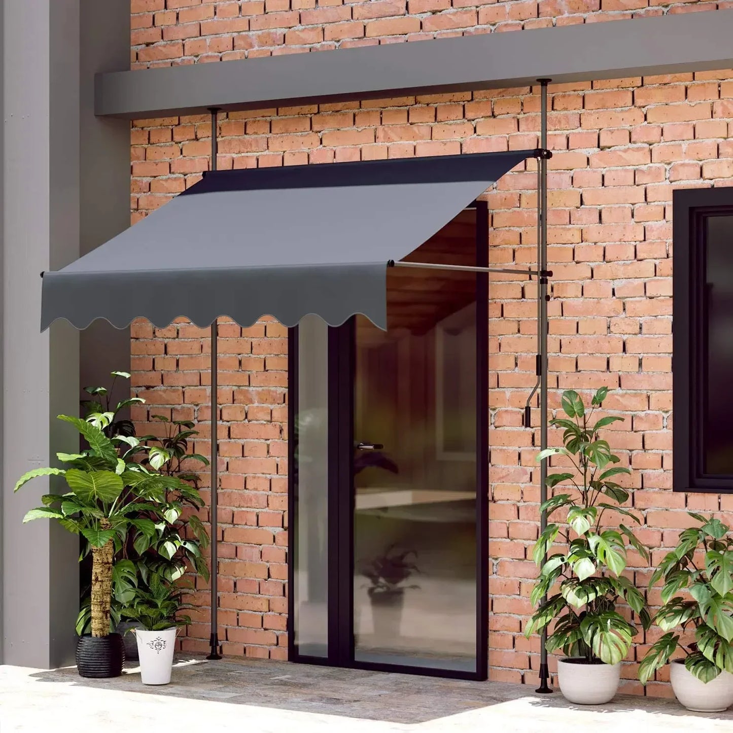 Outdoor Patio Awning Sunshade Shelter, Manual Retractable Awning/Canopy