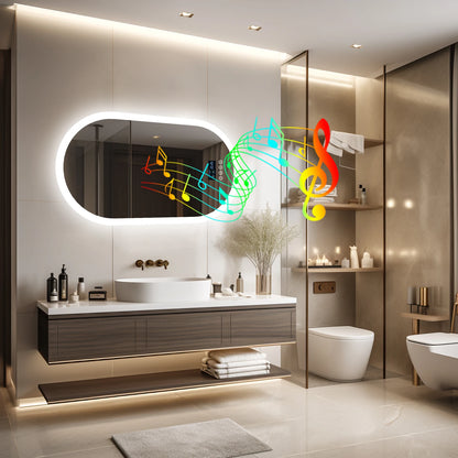 LED Lighted Bluetooth Bathroom Mirror with Time Date Display Anti-fog