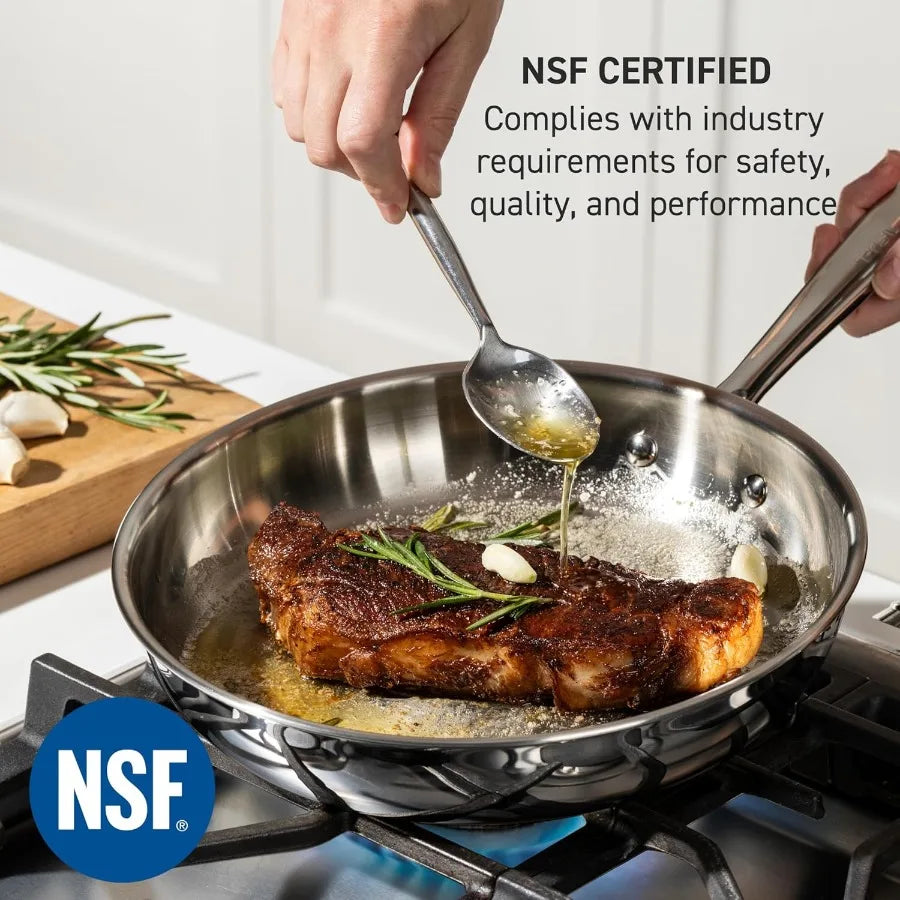 Professional 10Piece Stainless Steel Cookware, Induction Compatibility, Oven Safety up to 500F