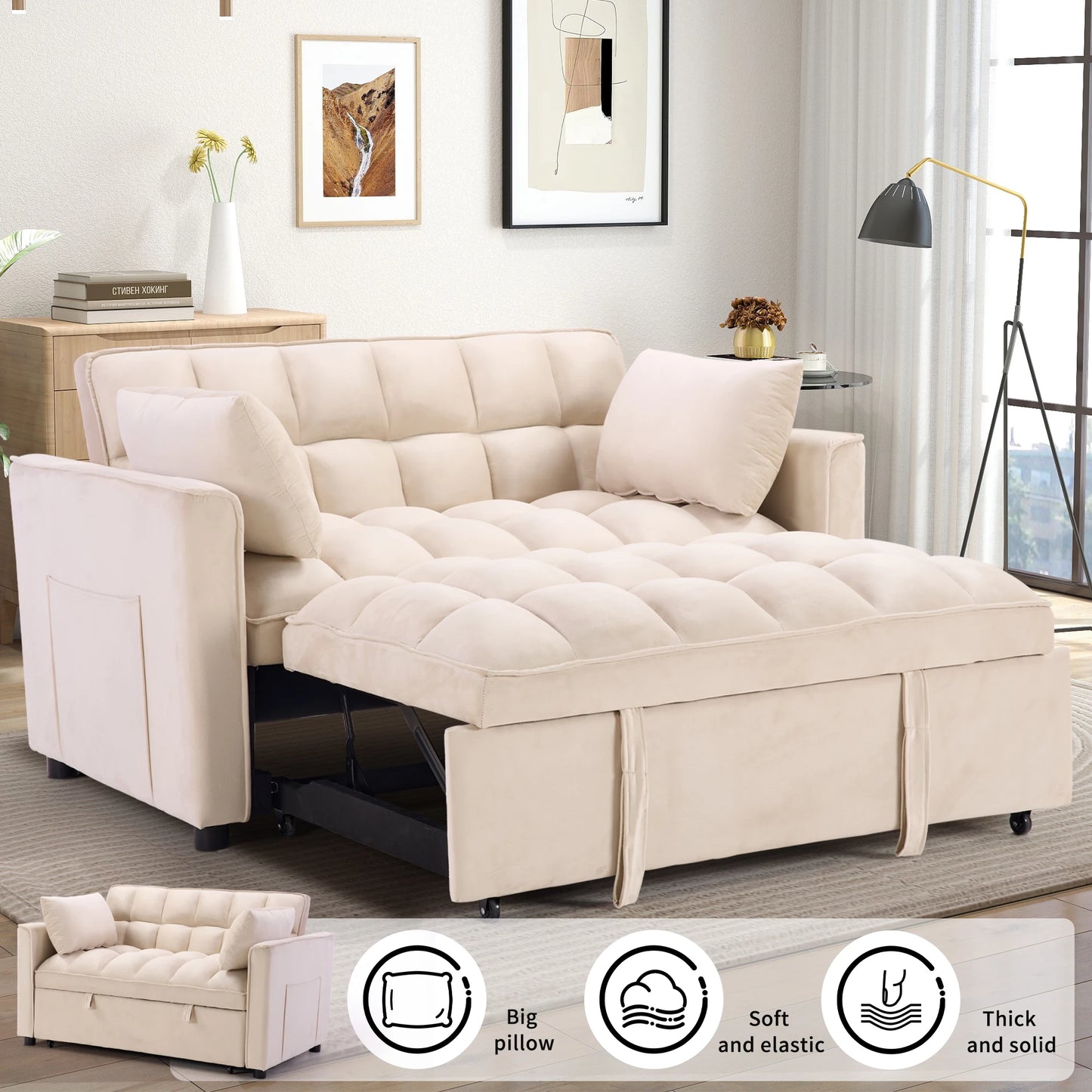 3-In-1 Multifunctional Sofa Bed With Pillows