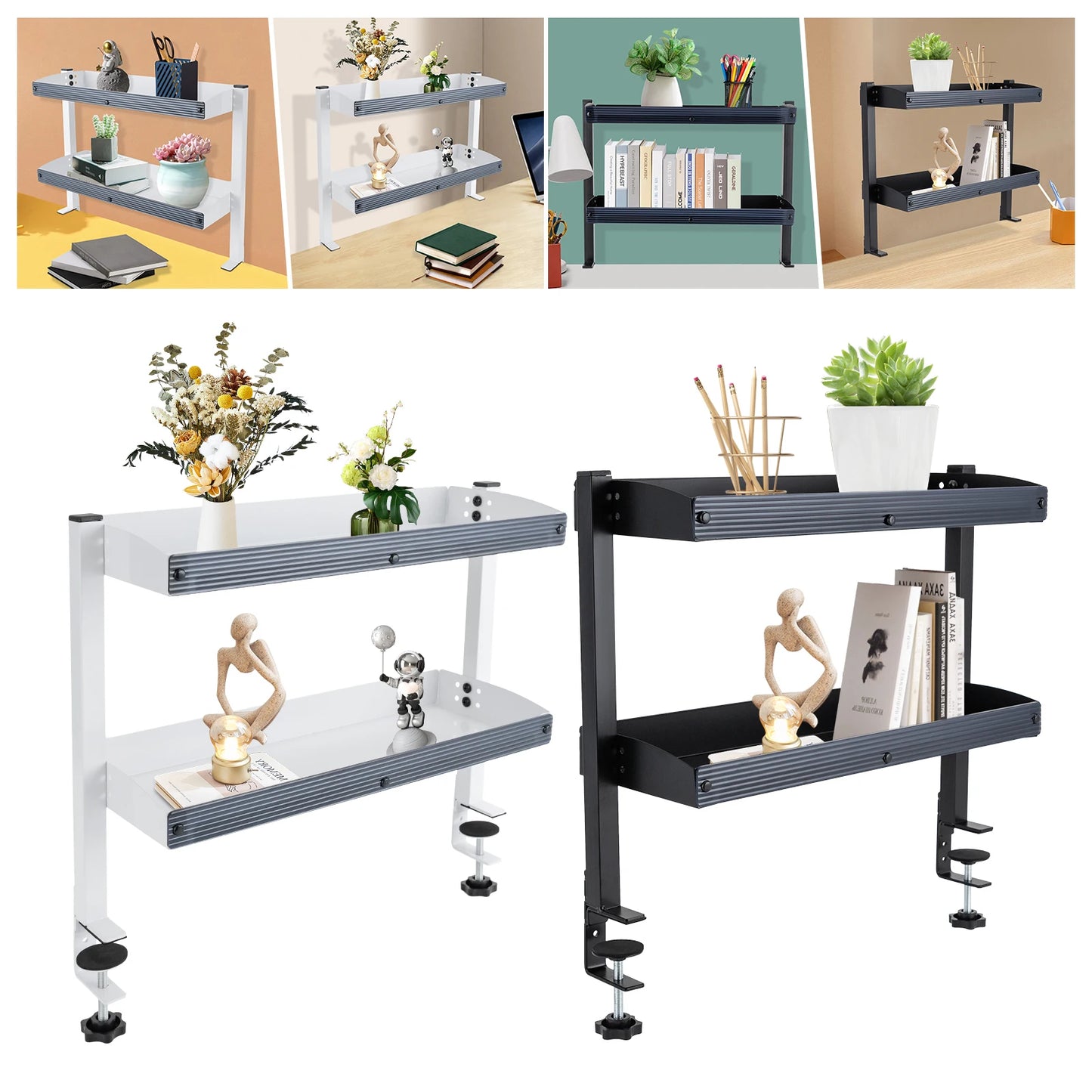 Adjustable 2-Tier Desk Shelf Clamp-On Storage